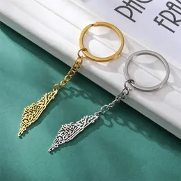 Keychains Lanyards Jeshayuan Hollow Map Keychains Arabic Calligraphy Pendent Car Keychain Stainless Steel Country Map Key Ring Jewelry Wholesale Y240510