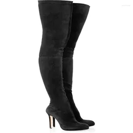 ブーツプラットフロムブラックオーバー - 膝の女性固体群れ薄ヒールシューズ簡潔なスタイルボタスラガスボッティングフェムヒバー2024