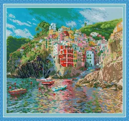 The Seaside Town Handmade Cross Stitch Craft Tools Borderys Behithwork Sets Counted Print on Canvas DMC 14CT 11CT1742417