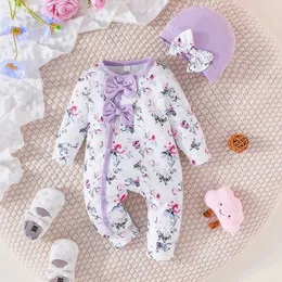 Dompers Baby Girl Newborn Onesies Romper 1-18 месяцев цветочная милая одежда для лука с шляпой младенца с длинным рукавом милый крошечный пуговица Jumpuitl2405