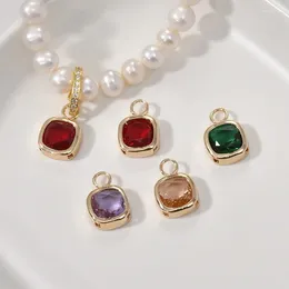 Anhänger Halsketten quadratische Facettenkristallglaszauber 4pcs Messing gerahmt Gold plattiert für DIY -Armband Halskette Ohrringe Juwely Making