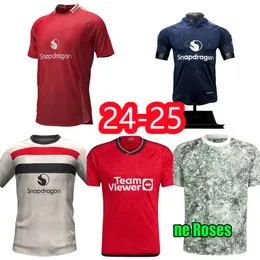 23 24 25 Rashford Home Away Soccer Jerseys 2024 2025 Football Shirt Kit مجموعة الحجر الورود Garnacho Hojlund B. Fernandes Martinez Dalot Casemiro Shaw Mainoo Kids