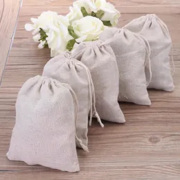 Hediye sargısı doğal keten çanta küçük çekme 10x15cm (4x6 ") düğün parti lehine torbalar takı makyaj pamuklu kese jüt ambalaj