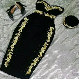 Küçük Siyah Elbise Cezayir Akşam Kokteyl Elbiseleri Arapça Altın Aplikler Kadife Yeşil Prom Elbise Karakou Fas Kaftan Parti Elbisesi 270U