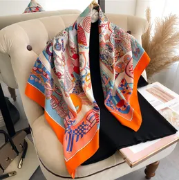 90x90cm Flower Neckerchief Designer Flower Print Floral Silk Scarf Headband Women Fashion Square Handle Bag Scarves Paris Shoulder Tote Luggage Ribbon Head Wraps