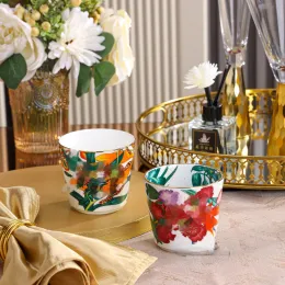 Уникальная дизайнерская чашка и блюдца, набор костяного фарфора, пара кофейная чашка с блюдными растениями узор послеобеденный чай