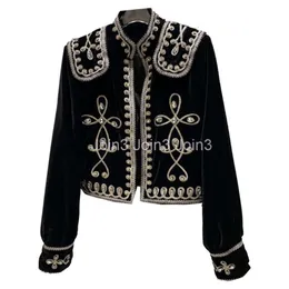 Autumn New Womens Stand Collar Royal Style Brodery Floral Velvet Fabric Fashion Jacket Coat SMLXLXXL