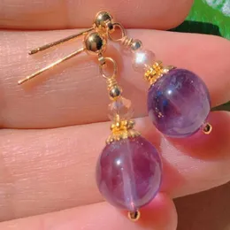 Dangle Küpeler Doğal Yuvarlak Mor Chalcedony Boncuklar Eardrop Altın Kulak Sapı Günlük Avize Partisi Klipsli UNISEX El Yapımı Bohem Erkekler