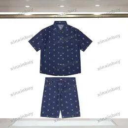 Xinxinbuy Men Designer Tee T Shirt 2024 Italy Letter Brodery Tyg Denim Fabric 1854 Set Short Sleeve Cotton Women