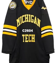 Gerçek Erkekler Gerçek Tam Nakış Michigan Tech Hokey Jersey 100 Nakış Forması veya Özel herhangi bir isim veya numara Jersey6988662