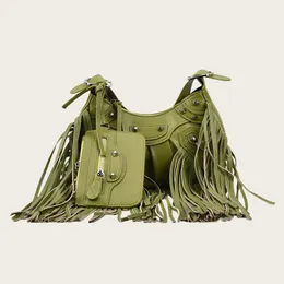 Factory outlet shoulder bags 5 colors this year's popular punk style rivet handbag niche design solid color leather backpack ba g spice tassel motorcycle bag 10633#