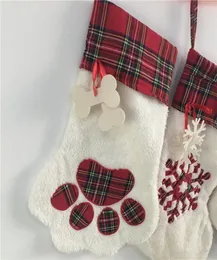 2019 Christmas Stocking Cat Dog Paw Fluffy Santa Socks Snowflake Tree Parttern Christmas Gift Bag Ewe26867961448