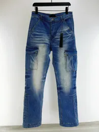 2024 Senaste designer Jeans Fashion Pocket Splicing Design Straight Cargo Jeans Highend Brand Mens Jeans