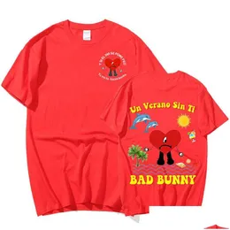 Herren T-Shirts Sänger Bad Bunny un Verano Sin Ti Musikalbum doppelseitige Druckgrafiken T-Shirt Unisex Hip Hops Übergroße Stre Dh3ys
