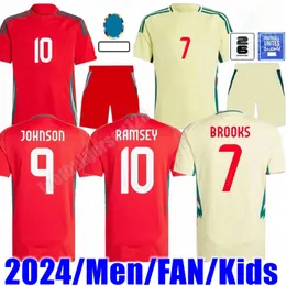 웨일즈 2024 축구 저지 윌슨 램지 베일 유로 컵 새로운 2025 국가 대표팀 24 25 축구 셔츠 남자 아이들 키트 전체 세트 홈 아웃 옐로우 유니폼 브룩스 존슨
