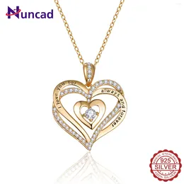 Hängen Nuncad 925 Sterling Silver White Gold Color Necklace For Women Wedding Jewelry Rose Double Heart Pendant