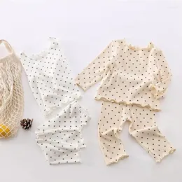 Roupas conjuntos de estilo coreano Primavera/outono/verão Baby Polka DOT Casa de pajamas Mangas compridas femininas Terno de duas peças