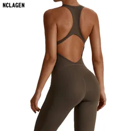 Nclagen Gyp Genper senza schienale SET FITNETNE BODYNUIT Siamese Sportswear Women tute tute in un pezzo di tuta da giocatore di yoga in un pezzo di yoga 240514