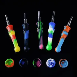 Färgglad silikon Nector Collector Kit Silicone Pipe Mini NC Set med 14mm Titanium Nail Dab Container Bird Oil Dab Straw Rig SP224