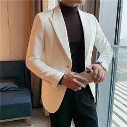 Erkekler Suits Blazer Hombre Yüksek Kaliteli Kore Lüks Giyim Basit Blazers Ceket Erkekler için İki Düğme İnce Uygun Uygun Takım Takım Smokin