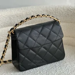 12a 1: 1 de qualidade de alta qualidade designer bolsas de ombro clássico puro diamante preto textura de textura dourada acaba de ouro estilo minimalista sacos de corrente feminina com caixa.