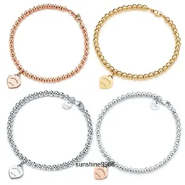 Net a catena 100% 925 argento da 4 mm rotonde perle rotonde amore bracciale a forma di cuore femmina femmina.