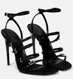 Luxury Summer Brand Jerry Sandals Shoes Women Crystal-embellished Satin Buckles Strap High Heels Black Lady Sandalias Party Wedding Dress EU35-43 #078899