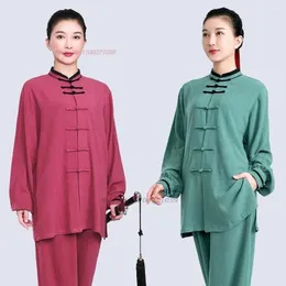 Ethnische Kleidung 2024 Traditioneller Tai Chi Kungfu Übung Tops Hosen Set Vintage Cotton Leinen Kampfkunst Trainingspraxis Aufführung Auftritt