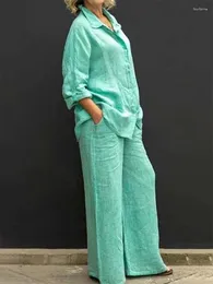 Frauen zweisteuelhafte Hosen Set Frau 2024 Casual Urban Anzug Baumwollwäsche Basic Top und Pant Fashion Office Professionelle Kleidung