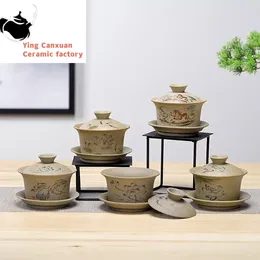 Чайные наборы наборов Jingdezhen Ceramic Gaiwan Bowl китайский стиль Stoare Retro Tea Set Bubble Travel Cup 150 мл