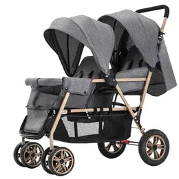 Barnvagnar# Nya tvillingar Baby Barnvagnar Front- och baksäten Två personer kan sitta och ligga lätta vikbara barns handvagn H240514