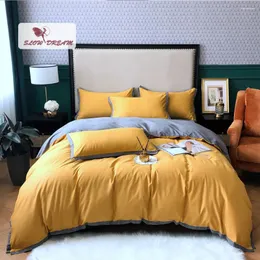 Наборы постельных принадлежностей медленное желтое серое двойное домашнее декор высокое качество 60 Count Pure Cotton Set Set Cover Fitted Sheat Mattress