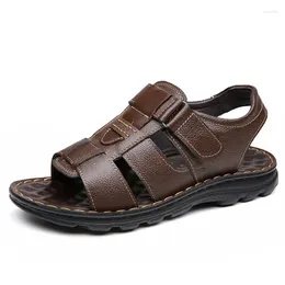 Sandals Wholh Brand Genuine Leather Men Shoes Summer Summer Size Men Men Fashion Slippers Big 38-44