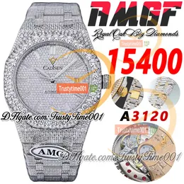 AMG 15400 A3120 Automatische Herren Watch Big Diamond Lünette gepflasterte Diamants Dial Baguette Marker Edelstahlarmband Super Edition Trustytime001 ICED Out Full Watches