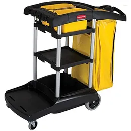 Kitchen Storage Commercial Products Housekeeping Service Cart Black 38." X 21" 49" Utility Rolling For Transport Cleaning Equipment
