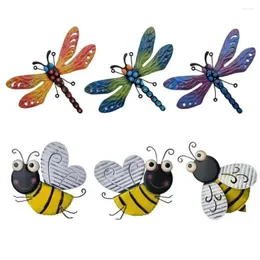 Decorative Figurines Outdoor Dragonfly Bee Decoration Colorful 3d Iron Wall Hanging Art Sculpture Garden Supplies Statues Sculptures
