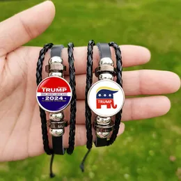 Fashion Trump 2024 Leather Bracelet For Men Women Charm Handmade Woven Bangles