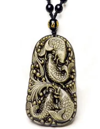 BELA HAÇA FEITO DE OURO NATURAL Obsidiana esculpida artesanal peixe fofo colar de pingente sortudo colars colares 3372387