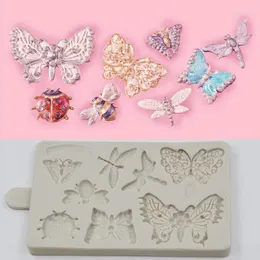 Baking Moulds Bee Butterfly Insect Mould Silicone Mold Fondant Cake Decorating Tool Gumpaste Sugarcraft Chocolate Forms Bakeware Tools