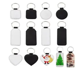 Favor Gift Sublimation Blanks PU Cheather Keychain com Key Metal Ring Transferência de calor impresso de um lados para os chaveiros de Natal K2511004