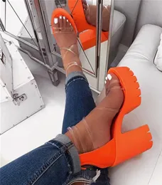 Siddons Pvc Transparent Women Letnia platforma Sandały Otwarte palce u nogi Sexy Chunky High Heels Buty imprezowe Womans Sandals3737856