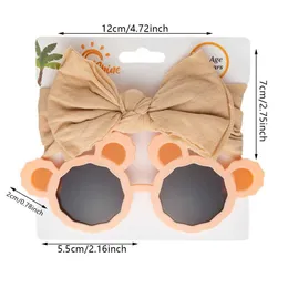 Hair Accessories 2Pcs/Card Panda Bear Baby Sunglasses Textured Fabric Headband Cute Dot Price Bullet Bow Hairbands Kids Seaside Sun Glasses