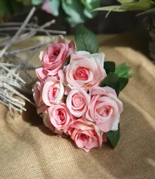 9pcslot декоративные цветы свадебные искусственные розовые букеты домашнее декора