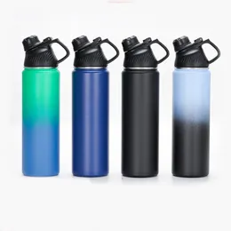 Portable insulated cup with lid big capacity 304 stainless steel water bottle outdoor exercise 600ml 700ml dark blue blue black gradient tumblers vacuum 21 57sb