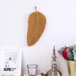 Tapissries Nordic Leaf Feather Tapestry Boho Woven Cotton Wall Hanging Macrame Pendant Bohemian Handmade Chic for Kids Room Bedroom Decor