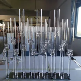 Держатели свечей оптом 15 рук прозрачная высокая хрустальная канделябра акриловой держатель свадебный стол