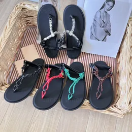 صندل ثونغ للمصممين المصممين Reviere Cord Leather Thongs Sandles Flip Flop Flat Summer Sundal Black Crystal Red Flip Flip Flop Flop Sandels