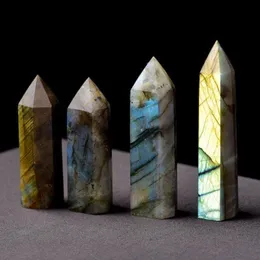 Natural elongated lime moonstone hexagonal prism rough stone art ornaments Ability Quartz Pillar Mineral Healing wands Reiki Raw Energy Qaob