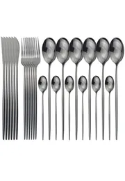 24pcs Black Gold Cutlery Set 1810 Zestaw stali stali nierdzewnej Kolorowy nóż widelca łyżka stołowa kuchnia obiad srebrny 207500253