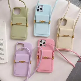 Fashion Designer Phone Case for iPhone 14 Plus 13 12 11 Pro Max Trendy Color Leather Card Pocket Storage Shell Luxury Cover 14promax with Roll Shoulder Strap